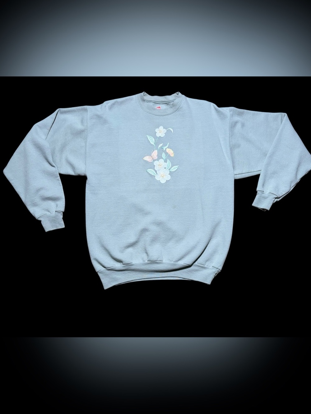 Grandma Smith’s Light Blue/Grey Floral Embroidered Sweatshirt
